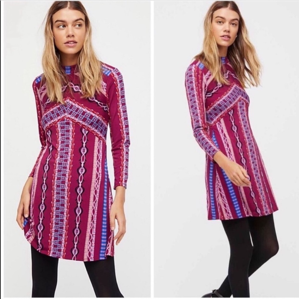 Free People Stella McCartney Mini Dress Long Sleeve Neck Boho Retro Mod Medium